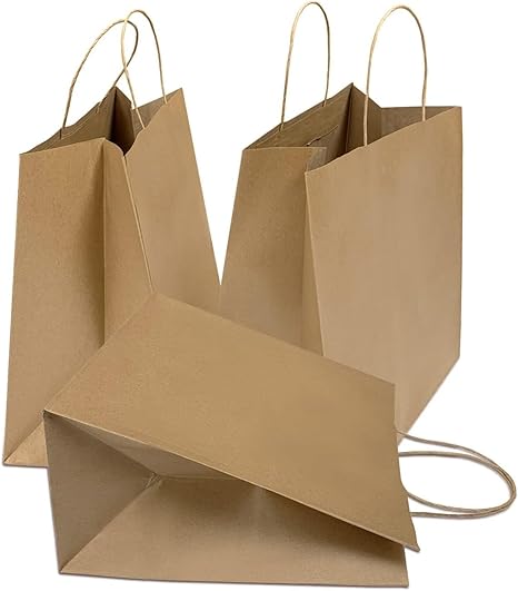 Large Ultra Wide Brown Kraft Paper Bags with Twisted Handle 2"L x 8"W(Gusset) x 9"H)