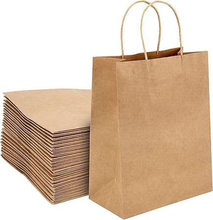 Paper Bags, Gift Bags with Handles, Small Craft Shopping Bags (10X13X5 Inch,Brown)